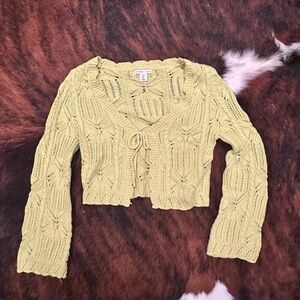 Green Knit Cropped Cardigan Sweater